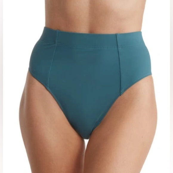 🌻NEW SWEATY BETTY Brook High Waist Bikini Bottoms In Wave Green US Size 12 - Picture 1 of 7